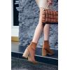 imageCoutgo Womens Sock Ankle Boots Pointed Toe Chunky High Stacked Heel Pull On Ribbed Knit Chelsea Boots BootiesBrown