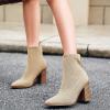 imageCoutgo Womens Sock Ankle Boots Pointed Toe Chunky High Stacked Heel Pull On Ribbed Knit Chelsea Boots BootiesKhaki
