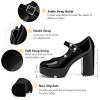 imageCoutgo Womens TStrap Round Toe Platform Heels Chunky Heel Patent Mary Jane Dress ShoesAnkle Strap Black