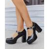 imageCoutgo Womens TStrap Round Toe Platform Heels Chunky Heel Patent Mary Jane Dress ShoesAnkle Strap Black