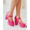 imageCoutgo Womens TStrap Round Toe Platform Heels Chunky Heel Patent Mary Jane Dress ShoesAnkle Strap Hot Pink