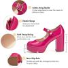 imageCoutgo Womens TStrap Round Toe Platform Heels Chunky Heel Patent Mary Jane Dress ShoesAnkle Strap Hot Pink