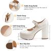 imageCoutgo Womens TStrap Round Toe Platform Heels Chunky Heel Patent Mary Jane Dress ShoesAnkle Strap White