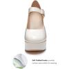 imageCoutgo Womens TStrap Round Toe Platform Heels Chunky Heel Patent Mary Jane Dress ShoesAnkle Strap White