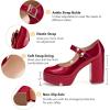 imageCoutgo Womens TStrap Round Toe Platform Heels Chunky Heel Patent Mary Jane Dress ShoesAnkle Strap Wine