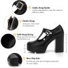 imageCoutgo Womens TStrap Round Toe Platform Heels Chunky Heel Patent Mary Jane Dress ShoesBlack