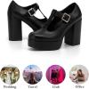 imageCoutgo Womens TStrap Round Toe Platform Heels Chunky Heel Patent Mary Jane Dress ShoesBlack