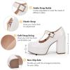 imageCoutgo Womens TStrap Round Toe Platform Heels Chunky Heel Patent Mary Jane Dress ShoesWhite