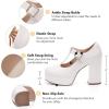 imageCoutgo Womens TStrap Round Toe Platform Heels Chunky Heel Patent Mary Jane Dress ShoesWhite Pink