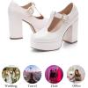imageCoutgo Womens TStrap Round Toe Platform Heels Chunky Heel Patent Mary Jane Dress ShoesWhite Pink