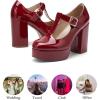 imageCoutgo Womens TStrap Round Toe Platform Heels Chunky Heel Patent Mary Jane Dress ShoesWine Red