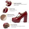 imageCoutgo Womens TStrap Round Toe Platform Heels Chunky Heel Patent Mary Jane Dress ShoesWine Red