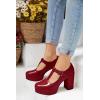 imageCoutgo Womens TStrap Round Toe Platform Heels Chunky Heel Patent Mary Jane Dress ShoesWine Red