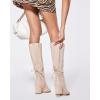 imageCoutgo Womens Wide Calf Knee High Boots Chunky Block Heel Round Toe Back Straps Side Zipper Winter Dress BootsBeige