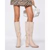 imageCoutgo Womens Wide Calf Knee High Boots Chunky Block Heel Round Toe Back Straps Side Zipper Winter Dress BootsBeige