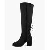 imageCoutgo Womens Wide Calf Knee High Boots Chunky Block Heel Round Toe Back Straps Side Zipper Winter Dress BootsBlack