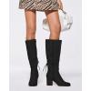 imageCoutgo Womens Wide Calf Knee High Boots Chunky Block Heel Round Toe Back Straps Side Zipper Winter Dress BootsBlack