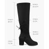 imageCoutgo Womens Wide Calf Knee High Boots Chunky Block Heel Round Toe Back Straps Side Zipper Winter Dress BootsBlack
