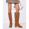 imageCoutgo Womens Wide Calf Knee High Boots Chunky Block Heel Round Toe Back Straps Side Zipper Winter Dress BootsBrown