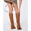 imageCoutgo Womens Wide Calf Knee High Boots Chunky Block Heel Round Toe Back Straps Side Zipper Winter Dress BootsBrown