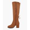 imageCoutgo Womens Wide Calf Knee High Boots Chunky Block Heel Round Toe Back Straps Side Zipper Winter Dress BootsBrown