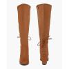 imageCoutgo Womens Wide Calf Knee High Boots Chunky Block Heel Round Toe Back Straps Side Zipper Winter Dress BootsBrown