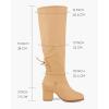 imageCoutgo Womens Wide Calf Knee High Boots Chunky Block Heel Round Toe Back Straps Side Zipper Winter Dress BootsKhaki