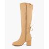 imageCoutgo Womens Wide Calf Knee High Boots Chunky Block Heel Round Toe Back Straps Side Zipper Winter Dress BootsKhaki