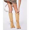imageCoutgo Womens Wide Calf Knee High Boots Chunky Block Heel Round Toe Back Straps Side Zipper Winter Dress BootsKhaki