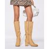 imageCoutgo Womens Wide Calf Knee High Boots Chunky Block Heel Round Toe Back Straps Side Zipper Winter Dress BootsKhaki