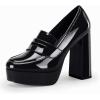 imageWomens Platform Heels Loafers Chunky High Heel Closed Toe Patent Leather Shoes Penny Loafer Business Dress Work PumpsBlack