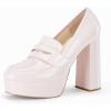 imageWomens Platform Heels Loafers Chunky High Heel Closed Toe Patent Leather Shoes Penny Loafer Business Dress Work PumpsLight Pink