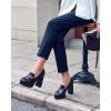 imageWomens Platform Heels Loafers Chunky High Heel Closed Toe Patent Leather Shoes Penny Loafer Business Dress Work PumpsNavy