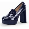 imageWomens Platform Heels Loafers Chunky High Heel Closed Toe Patent Leather Shoes Penny Loafer Business Dress Work PumpsNavy