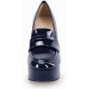 imageWomens Platform Heels Loafers Chunky High Heel Closed Toe Patent Leather Shoes Penny Loafer Business Dress Work PumpsNavy