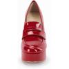 imageWomens Platform Heels Loafers Chunky High Heel Closed Toe Patent Leather Shoes Penny Loafer Business Dress Work PumpsRed