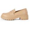 imageWomens Platform Loafers Lug Sole Chunky Heel Non Slip Faux Leather Casual Comfortable Round Toe Goth Oxford ShoesDark Khaki