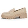 imageWomens Platform Loafers Lug Sole Chunky Heel Non Slip Faux Leather Casual Comfortable Round Toe Goth Oxford ShoesKhaki