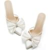 imageCoutgo Womens Bow Heels Mules Pointed Closed Toe Sandals Rhinestone Satin Backless Wedding ShoesBeige