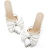 imageCoutgo Womens Bow Heels Mules Pointed Closed Toe Sandals Rhinestone Satin Backless Wedding ShoesWhite