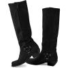 imageCoutgo Womens Knee High Boots Suede Wide Calf Chunky Low Heel Cowboy Moto Boots Fall ShoesBlack