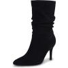 imageCoutgo Womens Mid Calf Slouchy Boots Suede High Heel Slipon Stiletto Sexy Pointed Toe BootiesBlack