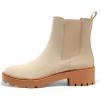 imageCoutgo Womens Platform Chunky Low Heel Slip on Chelsea Boots Suede Elastic Ankle BootsBeige