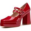 imageCoutgo Womens Platform Mary Jane Pumps Two Strap Square Toe Chunky Block Heel Sandals Party ShoesRed