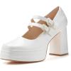imageCoutgo Womens Platform Mary Jane Pumps Two Strap Square Toe Chunky Block Heel Sandals Party ShoesWhite