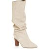 imageCoutgo Womens Slouchy Knee High Boots Wide Calf Kitten Heel Pointed Toe Pull On Long Boots Winter ShoesZwhite