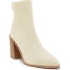 imageCoutgo Womens Sock Ankle Boots Pointed Toe Chunky High Stacked Heel Pull On Ribbed Knit Chelsea Boots BootiesBeige