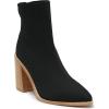 imageCoutgo Womens Sock Ankle Boots Pointed Toe Chunky High Stacked Heel Pull On Ribbed Knit Chelsea Boots BootiesBlack