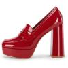 imageWomens Platform Heels Loafers Chunky High Heel Closed Toe Patent Leather Shoes Penny Loafer Business Dress Work PumpsRed