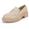 imageWomens Platform Loafers Lug Sole Chunky Heel Non Slip Faux Leather Casual Comfortable Round Toe Goth Oxford ShoesKhaki